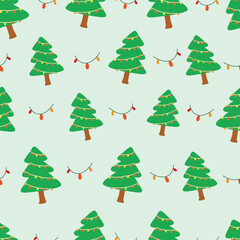 Christmas tree hand drawn pattern seamless background. design for template, poster, wrapping paper etc. 