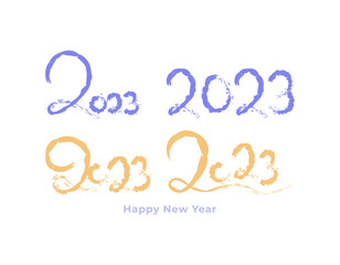 happy new year 2023. collection or set of numbers 2023. brush, text, typography. graphic element design for calendars, posters, banners, greeting cards, social media, websites, and backgrounds