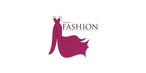 Fashion logo design with dress fashion premium vector