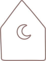 Doodle house clipart illustration with moon inside