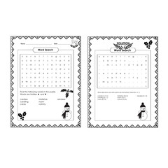 Chrismas activities word search puzzle book page (suitable for kids). Word find book, crossword A mind game, Answer included