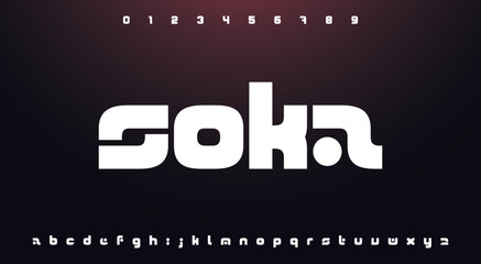 Modern technology font alphabet. Internet, electric letter fonts. Creative font for electronic dance music. MINIMAL digital technology typography and number set.