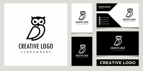 Simple owl icon logo design template with business card design