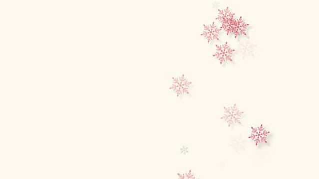 クリスマス 雪の結晶 ピンク 右 小 雪が降る 【背景 オフホワイト】