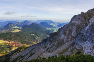 Fototapeta premium view to the mountain landscape during hiking in the mountains of austria