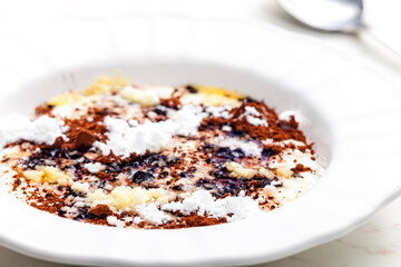 semolina porridge with cocoa, sugar and melted butter