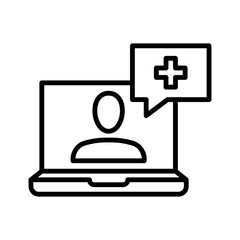 Online medical consultation icon. Online doctor on laptop consulting her patient.