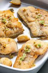 salmon trout baked with garlic