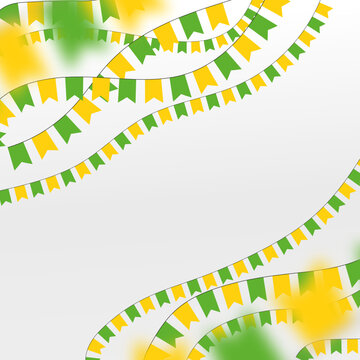 Varal de bandeiras verdes e amarelas para a copa do mundo ou festa junina. Bandeirolas comemorativas cores do Brasil