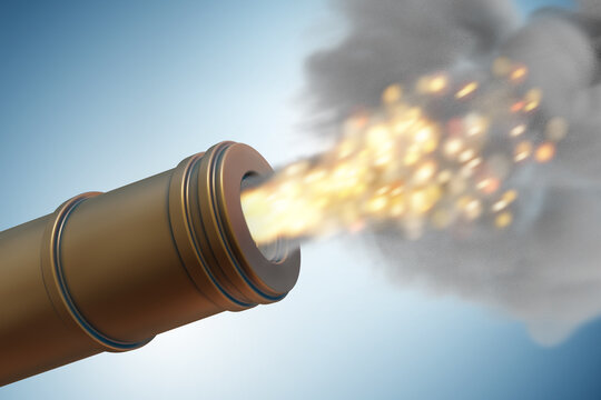 Golden Cannon Firing - 3d Rendering