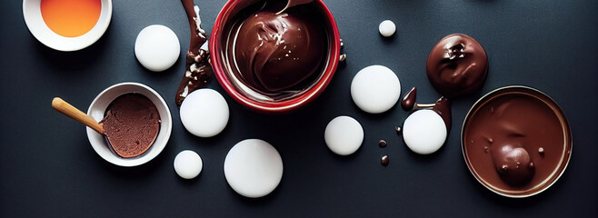 yummy chocolate cooking process 3d Illustration, chocolate milk bar