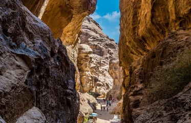 A view down into the gorge at Little Petra, Jordan in summertime
