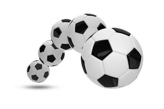 Movement of a football soccer ball on white background. 3D rendering.