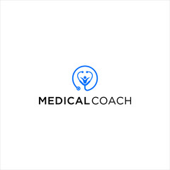 medical coach logo with stethoscope doctor vector