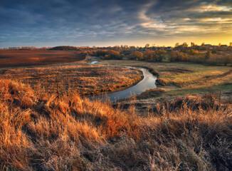Autumn landscape of nature in october clear morning. nature of Ukraine © sergnester