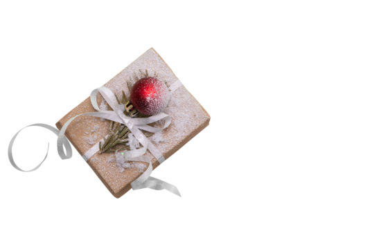 Christmas gift box with a ribbon bow on a transparent background with red star confetti. Png gift. New Year greeting card. Mother's Day greeting card. Valentine's Day gift card. - Powered by Adobe