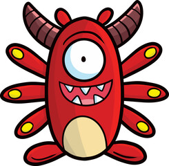 Funny red monster with single eye and six hands
