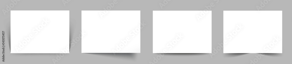 Poster Blanks of paper set with different shadows lie on a gray background. Set paper card pages, mockup, sheet on the table - stock vector