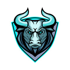 Fototapeta premium vector sport logo illustration of a dashing bull mascot front view on a shield