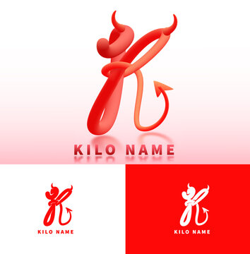 custom letter K. 3d devil form initial logo vector illustration