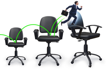 Promotion concept with businessman and chairs