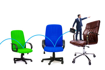 Promotion concept with businessman and chairs