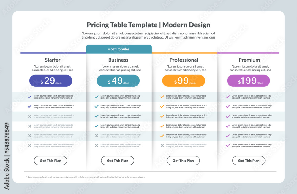 Fototapete template design ux ui price list. landing page website product package price and check box. vector i