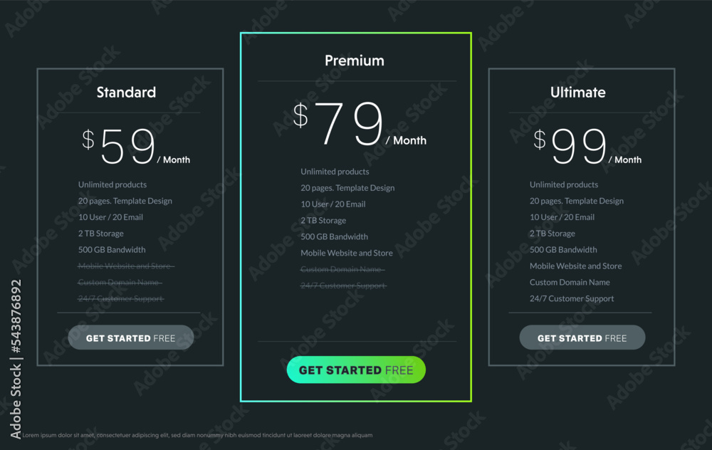 Fototapete template design ux ui price list. landing page website product package price and check box. vector i