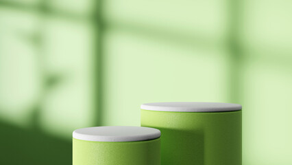 Podium in green and white colours. Modern style 3d rendered background.