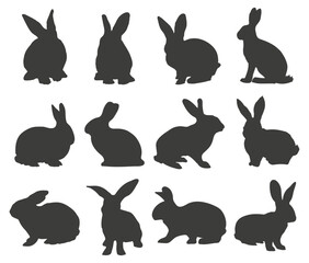Black rabbit silhouette collection. Set of rabbit silhouette 