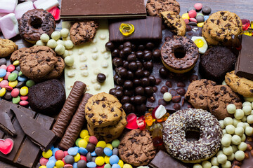 Colorful candies and sweets background