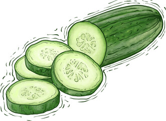 Cucumber and slices illustration