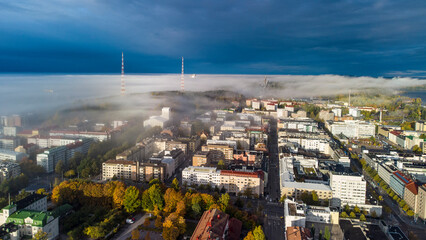 Lahti, Päijät-Häme, Finland. City of Lahti in 2022. Fog over the city.