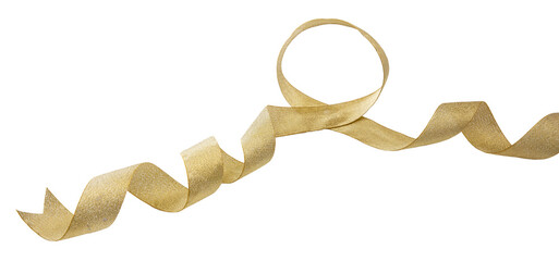 Gold ribbon isolated transparent background, PNG. Christmas shiny decoration, gifts.
