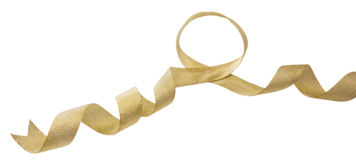 Gold ribbon isolated transparent background, PNG. Christmas shiny decoration, gifts.