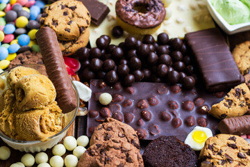 Rustic table of sweets and ice cream