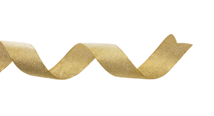 Gold ribbon isolated transparent background, PNG, Christmas decoration, gifts.