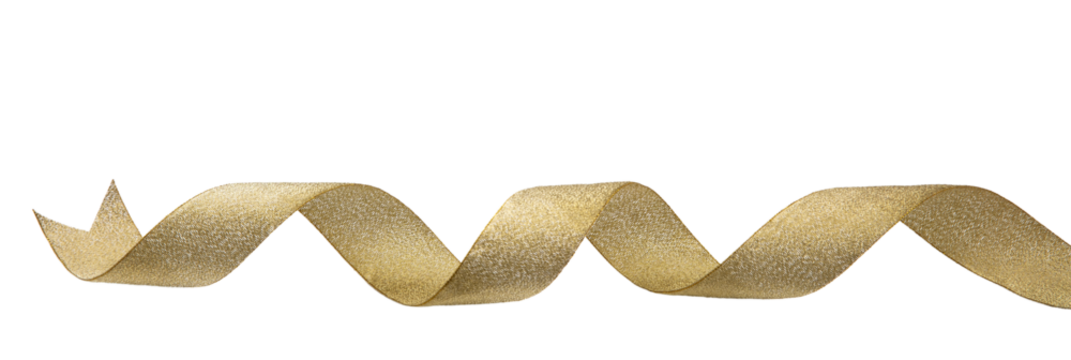 Gold ribbon isolated transparent background, PNG, Christmas decoration, gifts.
