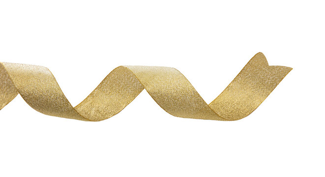 Gold ribbon isolated transparent background, PNG, Christmas decoration, gifts.