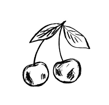 Black outline of cherry berries on a white background