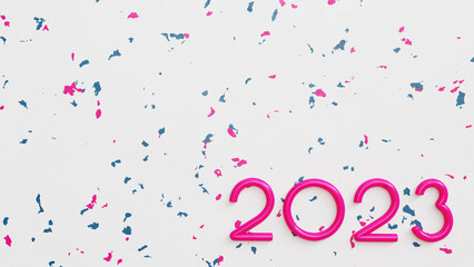 Nice pink balloon textured New Year numbers 2023 on colorful background render 3D 