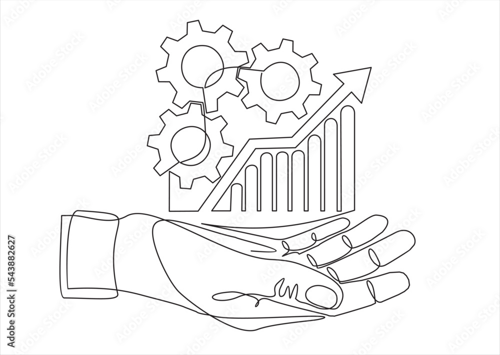 Poster continuous line drawing of a hand showing growth graph