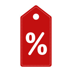 Red sale label with percent sign. Vector illustration