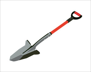 Vector Illustration of Gardening Shovel with Steel Reinforced Fiberglass Handle, Cushioned D-Grip and Sharp Hardened Steel Blade isolated