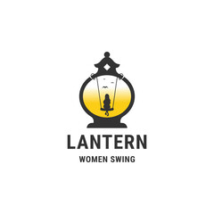 Lantern girl swing logo design template flat vector