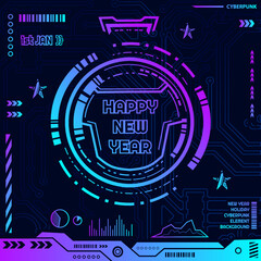 New year cyberpunk technology design with dark background. Abstract vector illustration.