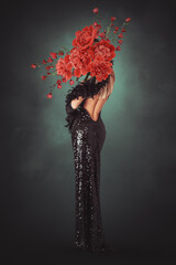 Abstract art collage of young woman with flowers