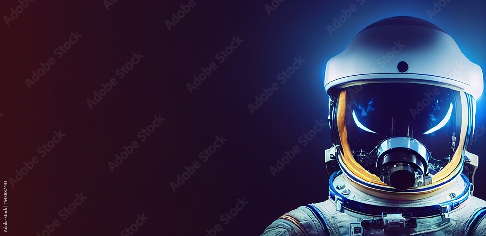 Poster the light falls on a man in a protective astronaut suit. 3d rendering