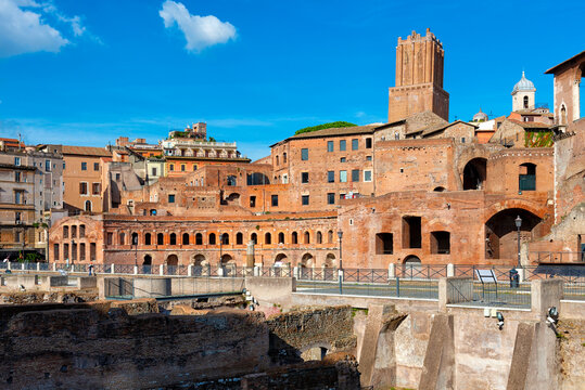 Trajan's Market (Mercati di Traiano) is a large complex of ruins in Rome, Italy. Architecture and landmark of Rome. Cityscape of Rome.