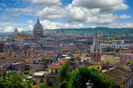 Skyline of Rome with domes, Italy. Architecture and landmark of Rome. Cityscape of Rome.